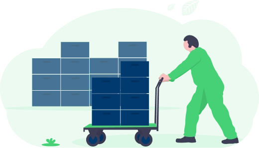 Imagen de una persona arrastrando un carrito con cajas